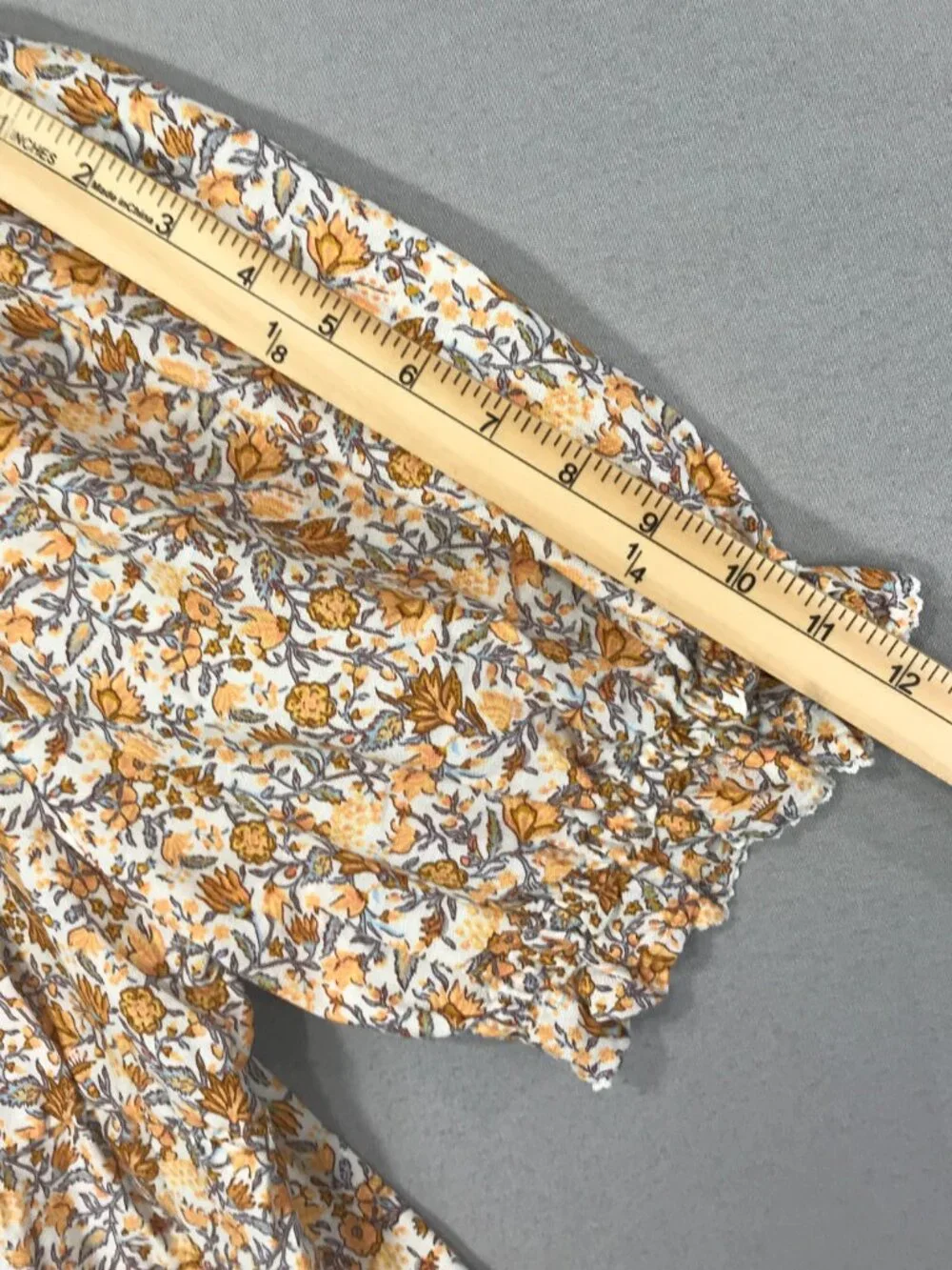 Old Navy Top Womens Large Brown Floral Babydoll Blouse Scoop Smocked Puff Sleeve